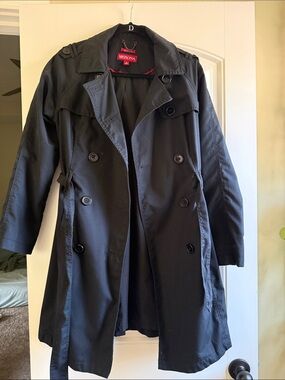 Merona Black Double-Breasted Trench with Epaulets